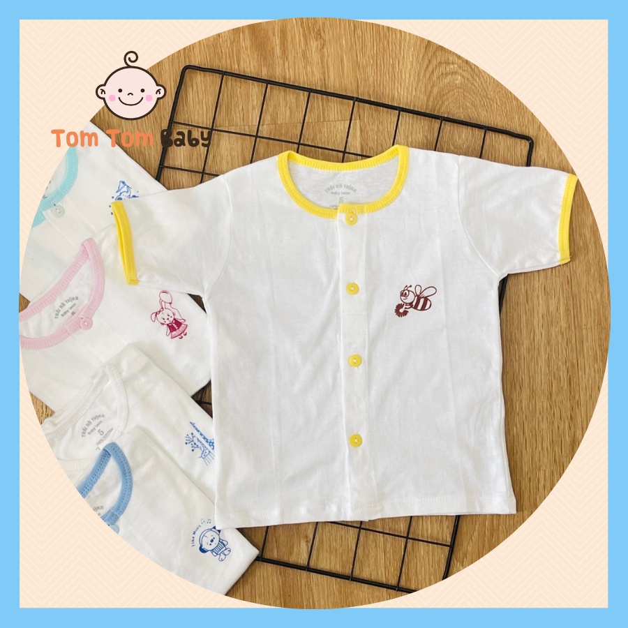 1 Áo Sơ sinh cotton 100% Thái Hà Thịnh | Mẫu Tay Ngắn Trắng Nút giữa | Size 1-5 cho bé sơ sinh - 11kg