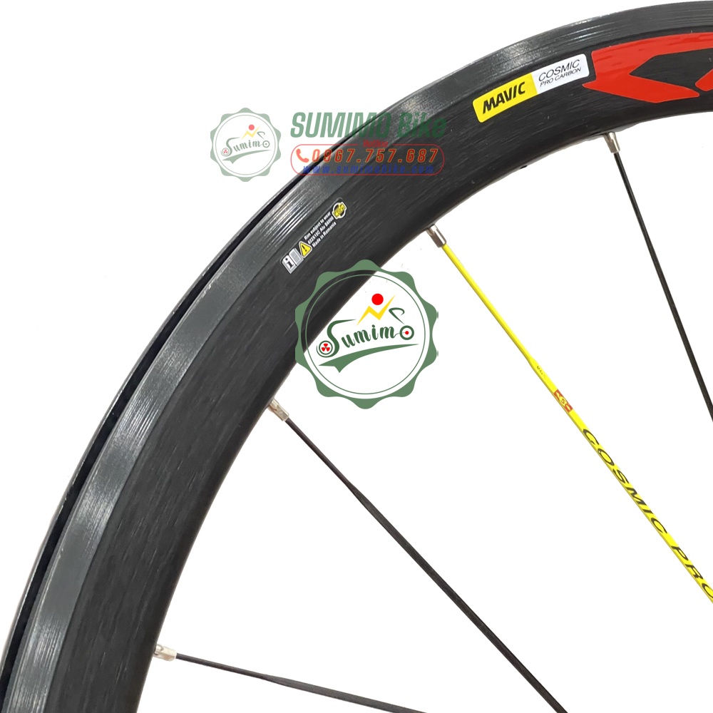 Bánh bộ nhôm MAVIC Cosmic Pro 700c 4cm - Đùm áo carbon - Thắng vành - Tem đỏ