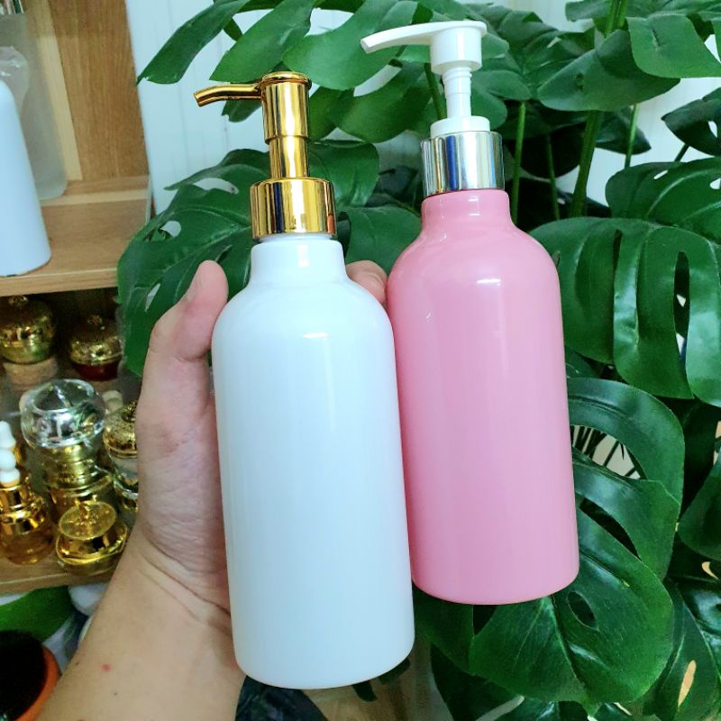 Chai đựng mỹ phẩm có thân tròn, vòi nhấn 300ml - dùng cho sữa tắm, gel, dầu gội