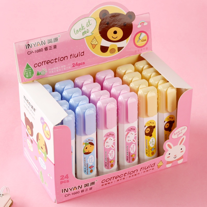 Bút Xóa Kéo Dài Đầu Kim Loại 12ml Họa Tiết Hoạt Hình Dễ Thương
