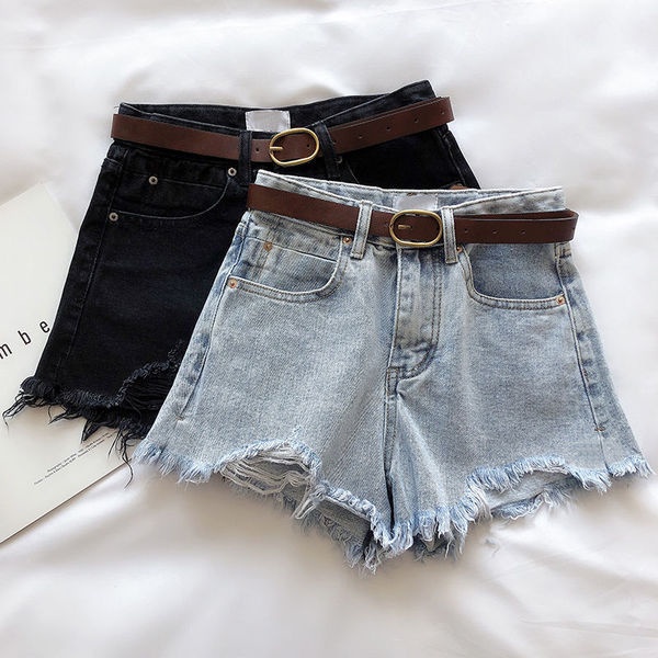 Light blue denim shorts women summer thin loose slimming high a-shaped wide legs Joker ins hot pants