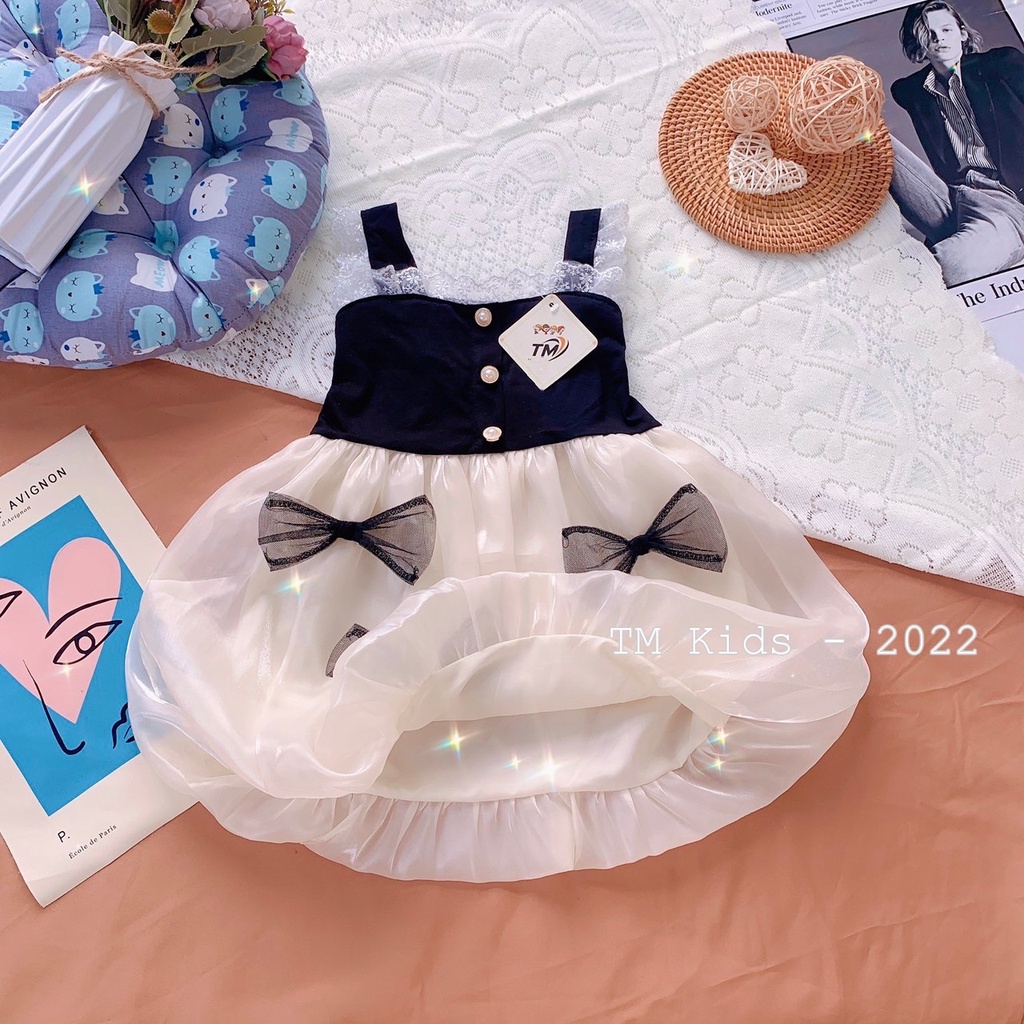 Váy 2 Dây Cho Bé Gái WOWKIDS Đầm Công Chúa Chất Liệu Tơ Óng Phối Cotton Sang Chảnh