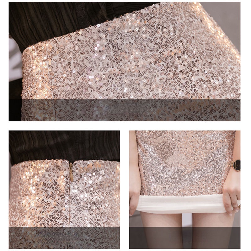 Chân Váy Chữ A Lưng Cao Đính Kim Sa Lấp Lánh