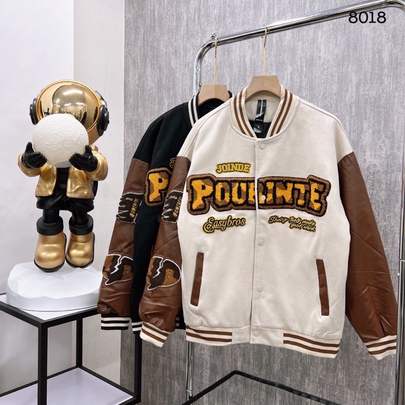 Áo khoác Bomber da lộn trần bông phối tay da unisex nam nữ QCCC