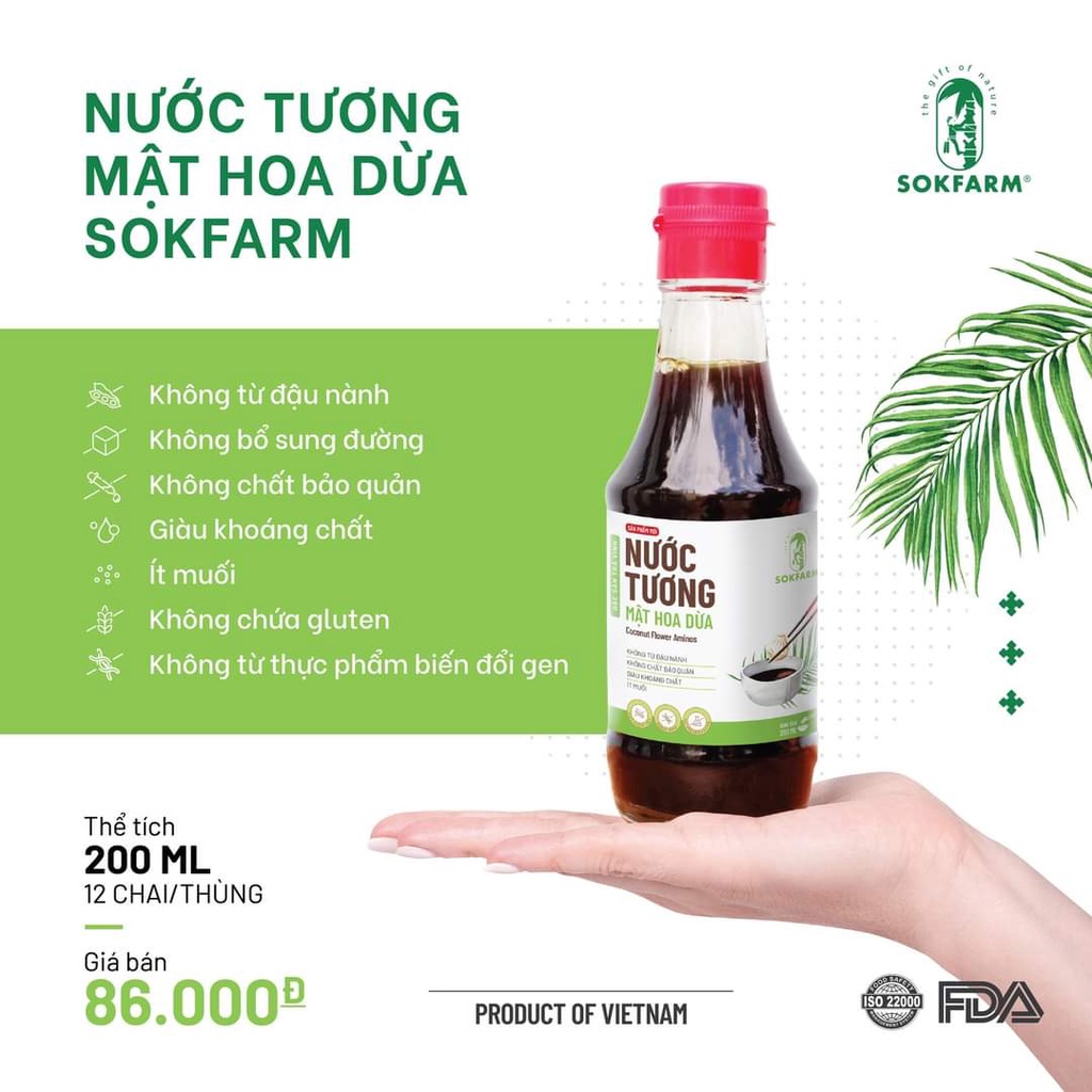 Nước tương mật hoa dừa 200ml không lam từ đậu nành ít hơn 65% lượng muối thích hợp cho trẻ em và người dị ứng đậu nành