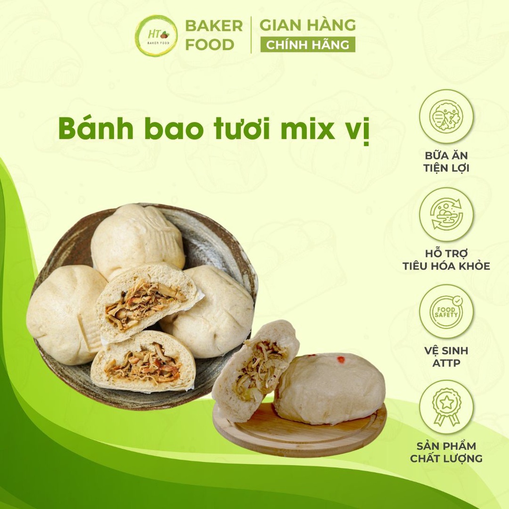 Bánh bao tươi nguyên cám Baker Baking không chất bảo quản 120g set 4 bánh - Baker Food