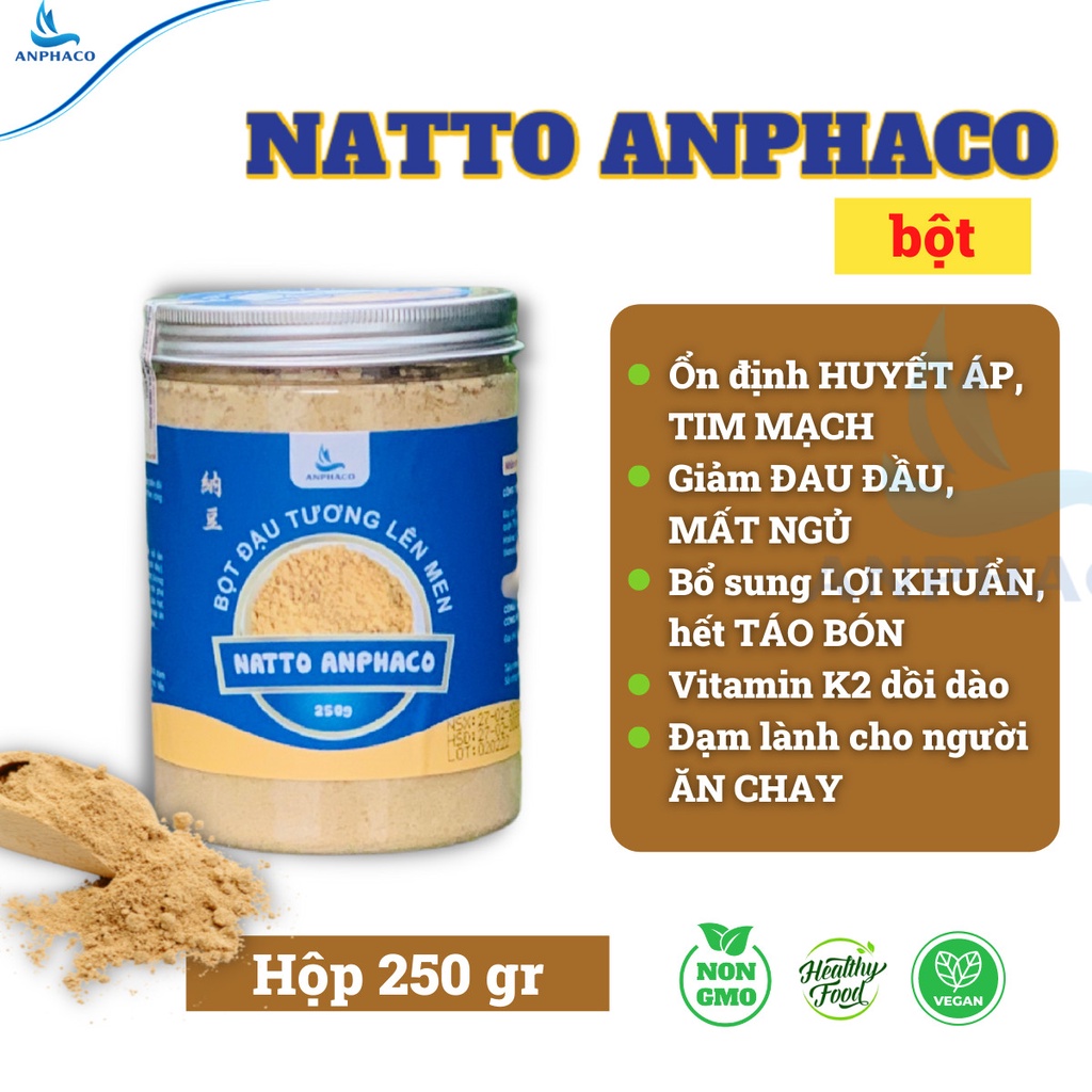 Natto Anphaco- Bột Đậu Tương Lên Men hộp 250gr, healthy food, non gmo<quatangsuutam>