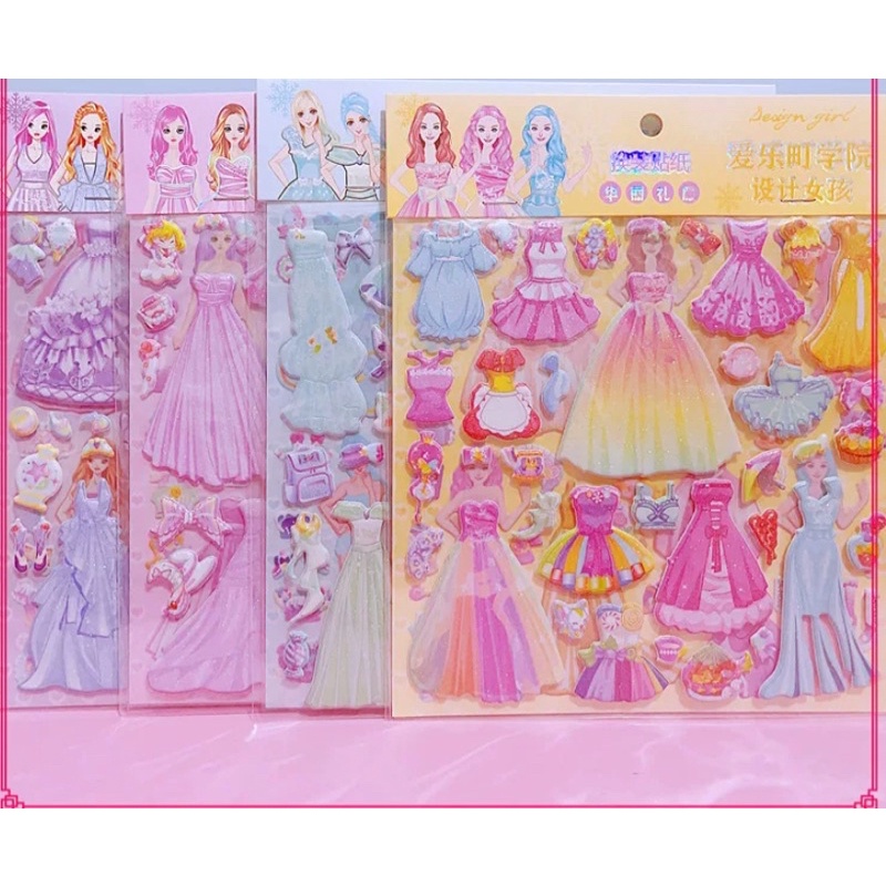 Sét 2 tờ sticker nổi 3D công chúa thay trang phục siêu xinh