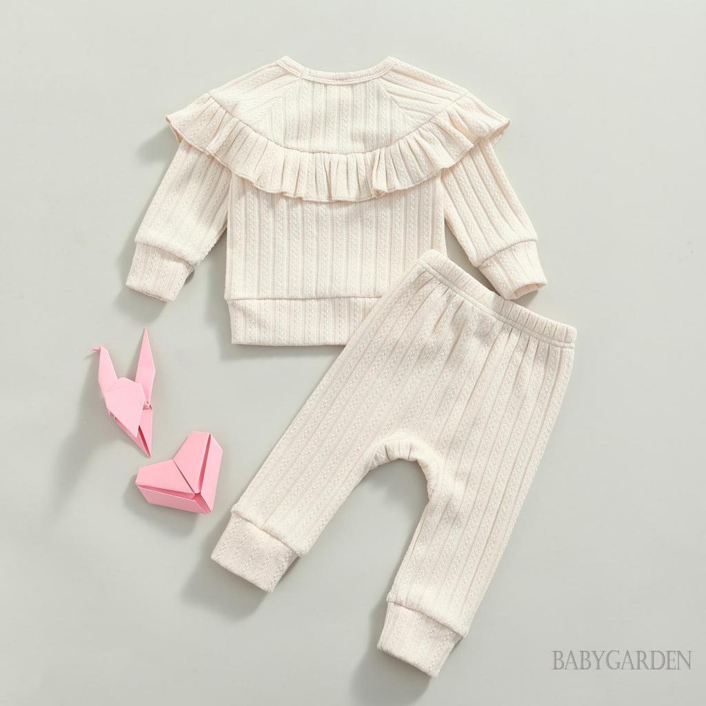 Set Áo Thun Tay Dài Cổ Tròn Màu Trơn Phối Quần Dài Lưng Thun Thời Trang Xinh Xắn Cho Bé Gái 0-18 Tháng Tuổi