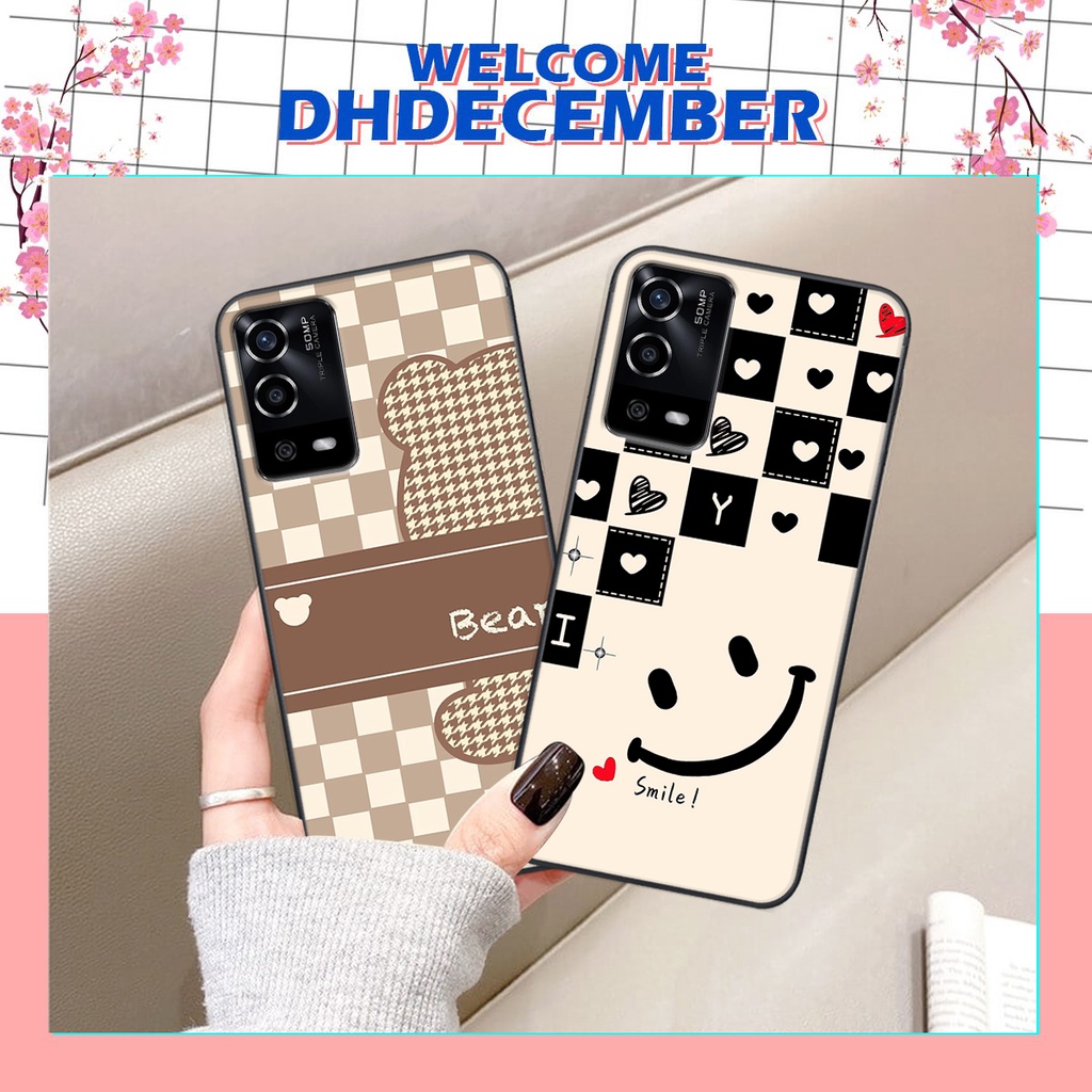 Ốp lưng Oppo A55 in hình tim, kẻ vuông mẫu mới CỰC XINH
