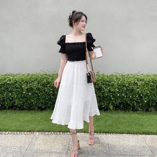 ZAREEN | CHÂN VÁY DÀI XÒE NHÚN ZAREEN VAD07 TRẮNG