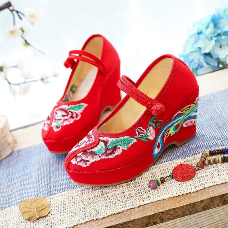 Set 2 Giày Cao Gót Thêu Họa Tiết Phong Cách Trung Hoa Cổ Điển Cho Cô Dâu A7