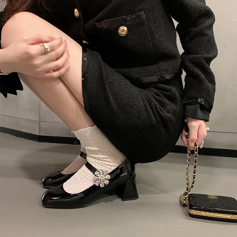 Giày Cao Gót Da PU Mũi Vuông Thời Trang Lolita Dành Cho Nữ