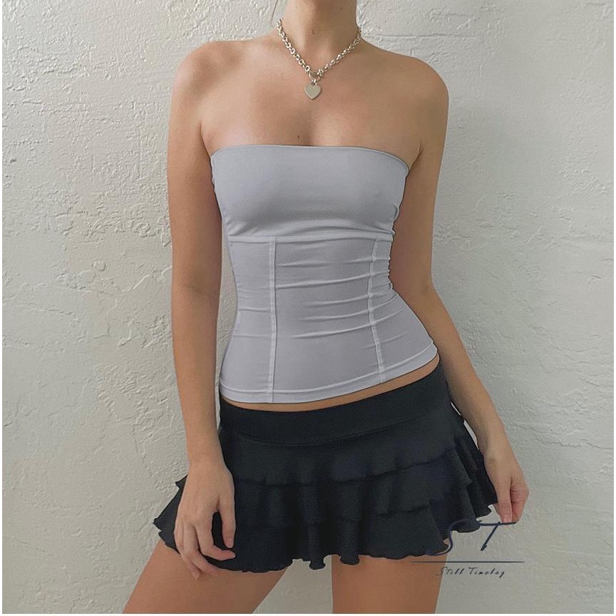 Áo Croptop Hai Dây Mùa Hè Màu Trắng CY03-Y2K Phong Cách Cổ Điển Cho Nữ