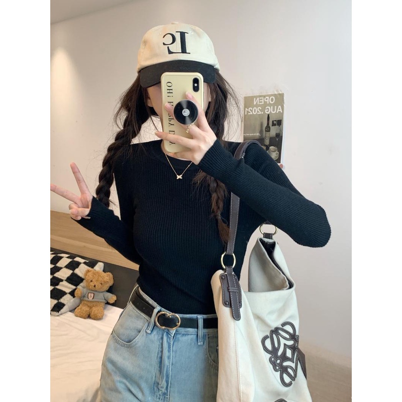 Áo Len Tay Dài Cổ Tròn Màu Trơn Thiết Kế Mỏng Kiểu Dáng Mới Thời Trang Dành Cho Nữ