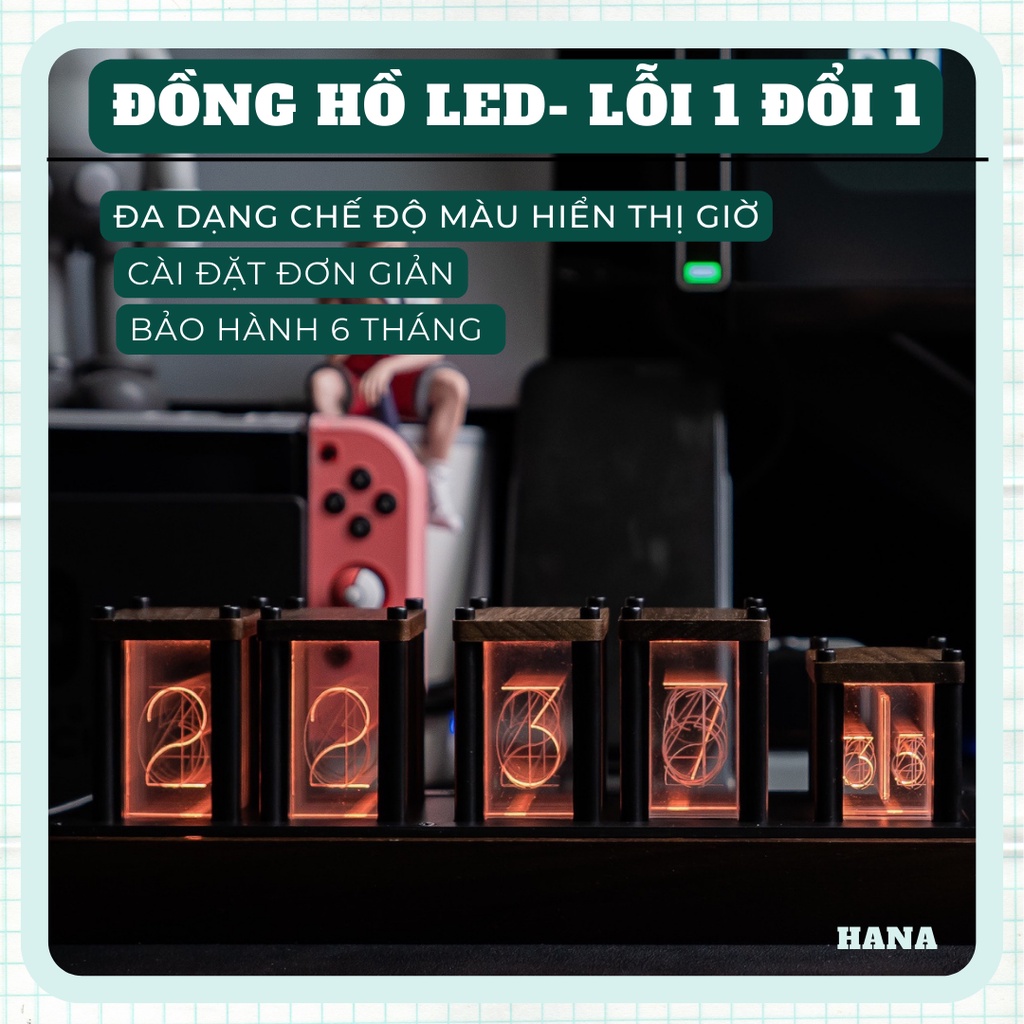 Đồng hồ để bàn LED kỹ thuật số, thiết kế ống sáng RGB, phong cách Bắc Âu, trang trí bàn làm việc