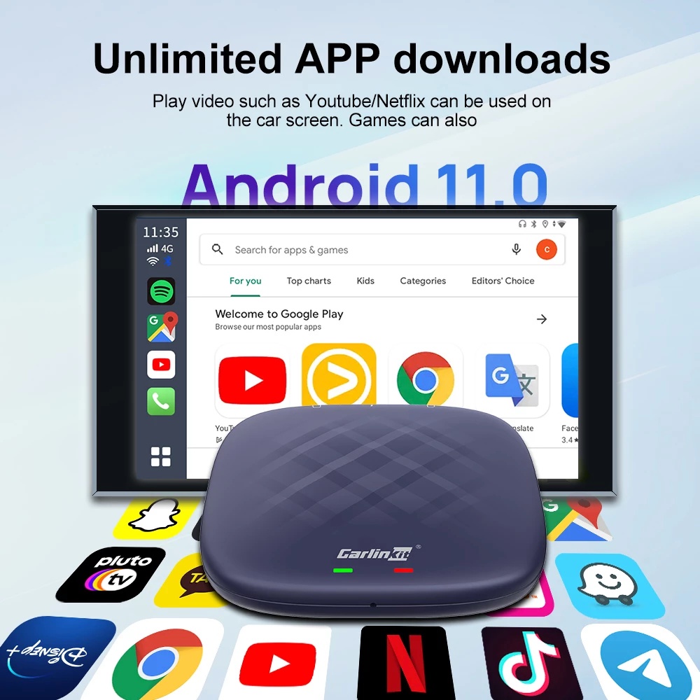 Bộ Android TV Box cho ô tô & Carplay không dây CarlinKit Smart Minibox - 4G, Ram 3Gb, Rom 32Gb