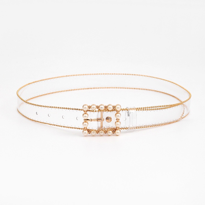 Thắt Lưng Nhựa PVC Trong Suốt Khóa Hợp Kim Đính Hạt Ngọc Trai Màu Vàng / Bạc Thời Trang Cho Nữ