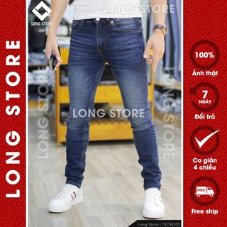 Quần jean nam xanh wash bạc LONGARES cao cấp chất bò co giãn ống đứng dáng ôm skinny siêu đẹp Tron105