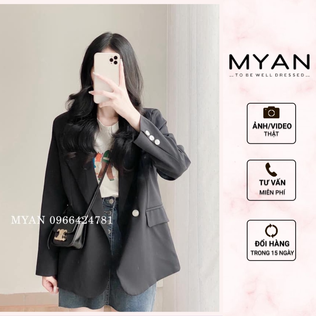 Áo Blazer Nữ Màu Pastel MYAN Áo Vest Thiết Kế 2 Cúc Màu Trơn Hồng, Đen, Kem, Xanh, Be Vàng A052206 (5m-8027)