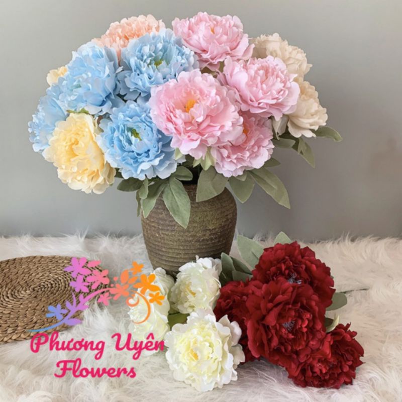 Cụm Hoa Mẫu Đơn 7 bông _ Size 13cm_ hoa giả