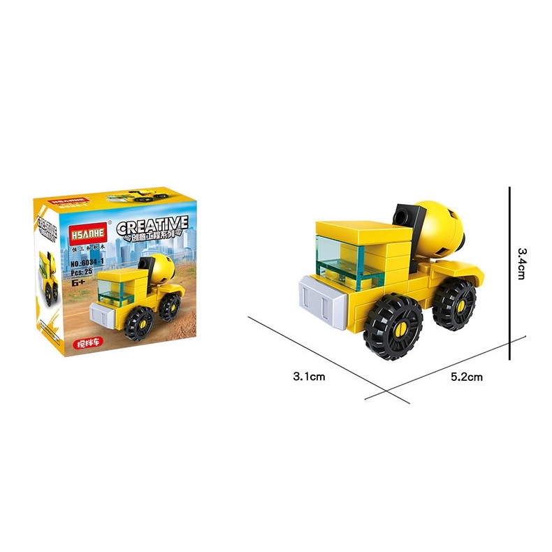 Đồ chơi lắp ráp mô hình mini cho bé - Ledi Toys máy xúc, xe quân đội, máy bay, xe cảnh sát phát triển tư duy