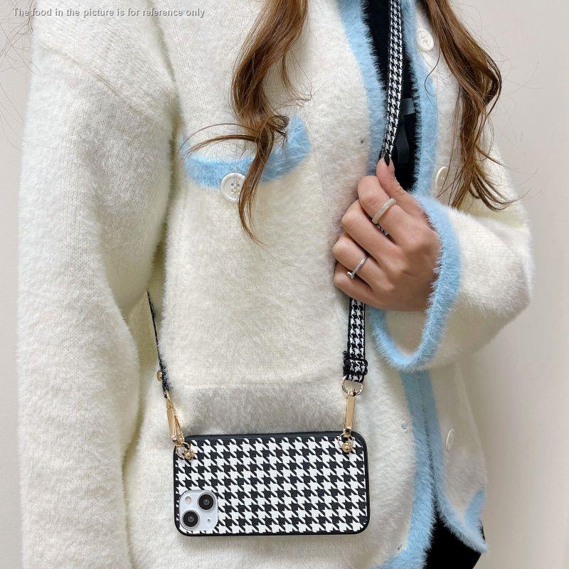 Ốp Điện Thoại Kiểu Túi messenger Họa Tiết houndstooth Gắn Dây Đeo Cho Apple Iphone 11 12 / 13promax x / xr 8p