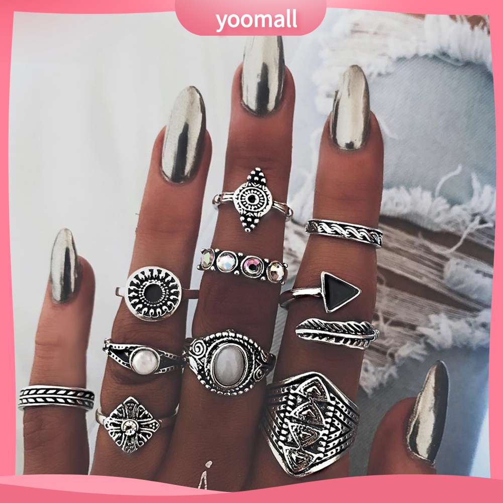 Set 10 Nhẫn Đeo Khớp Ngón Tay Phong Cách Boho Cho Nữ