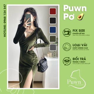 Váy nhung cổ tim thu đông tôn dáng thanh lịch quyến rũ - Puwn Pơ🥑