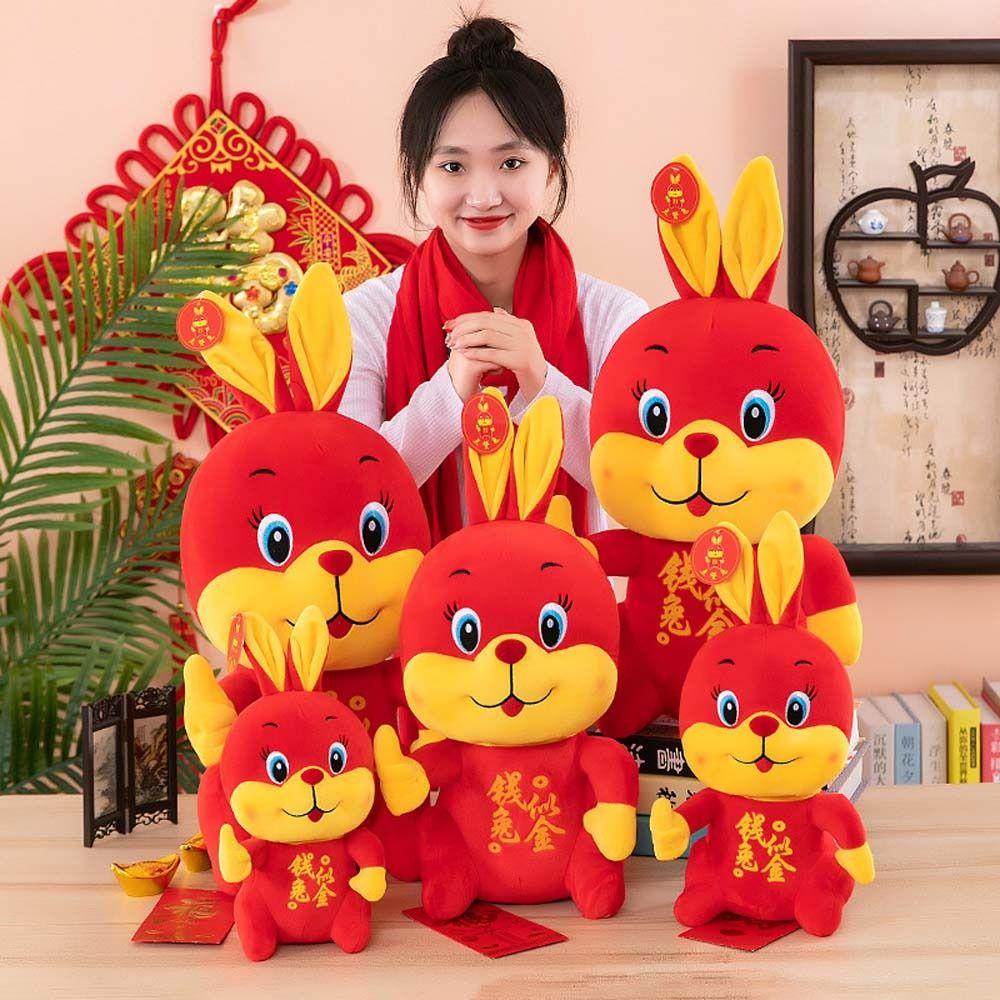 LANFY Thỏ Nhồi Bông Cotton Mềm Mại Phong Cách Trung Hoa Trang Trí Năm Mới