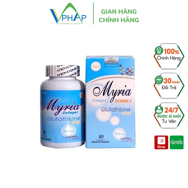 Viên Uống Trắng Da MYRIA - Viên Uống Glutathione 1000mg, Collagen, Vitamin C Nhập Khẩu Pháp (Lọ 60v)
