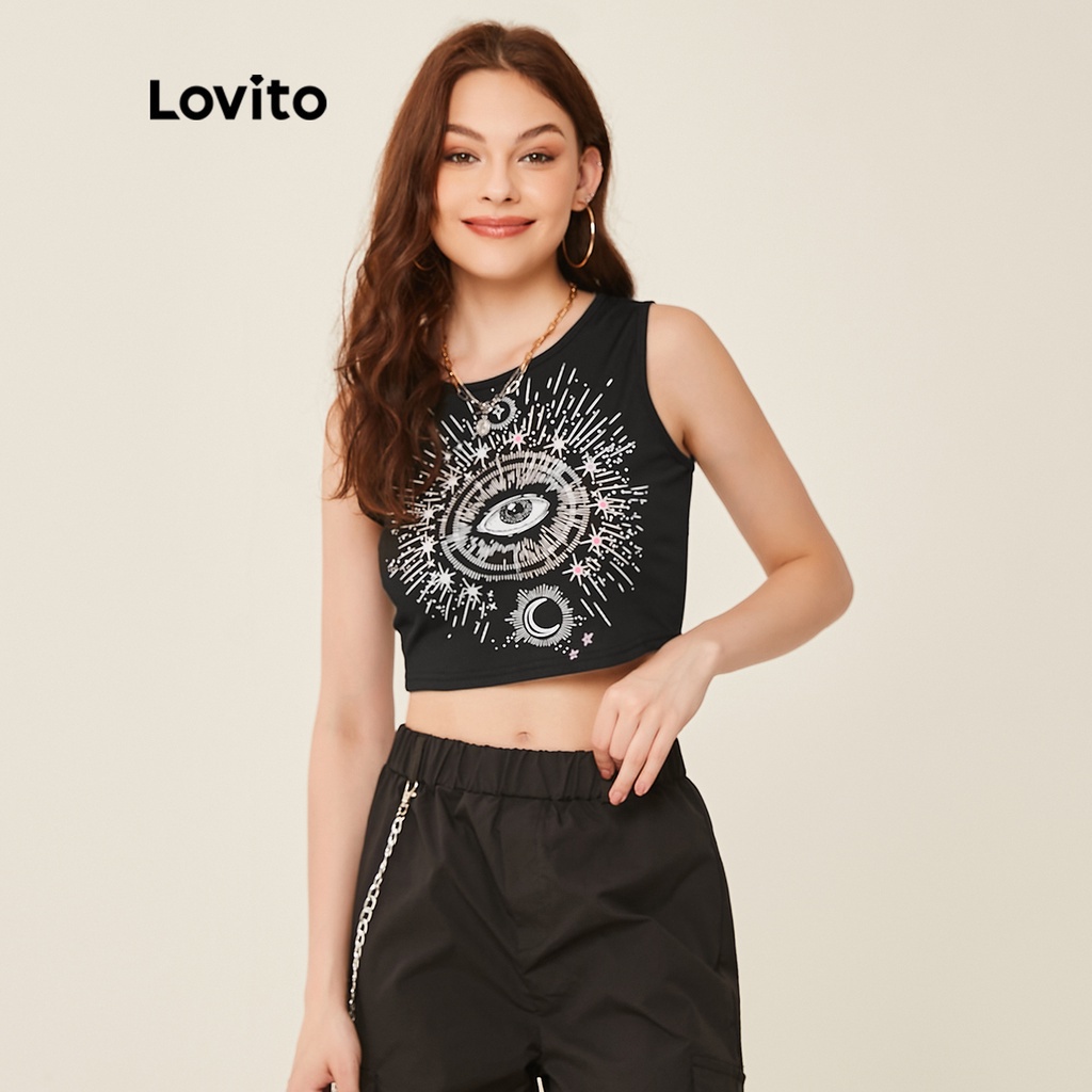 (Hàng có sẵn) Lovito Áo Tank Top In Hình Con Mắt Màu Đen L20D378