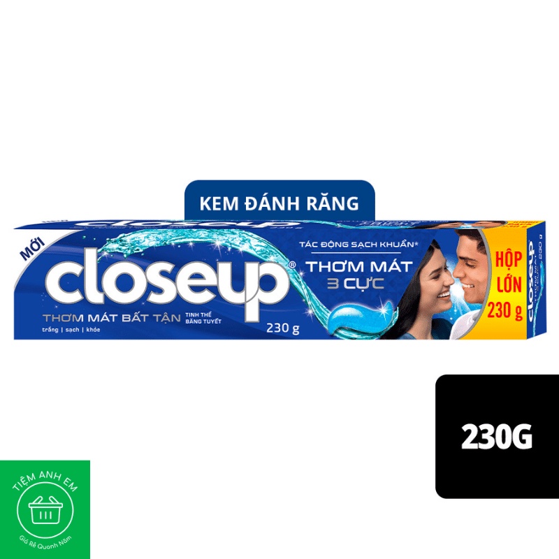 Kem đánh răng Closeup hộp lớn 230g - Tinh Thể Băng Tuyết, The Mát Bất Tận, Khoáng Đất Sét