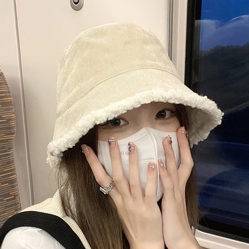 Mũ Bucket Nhung Dày Hai Mặt Phong Cách Thời Trang Thu Đông Hàn Quốc