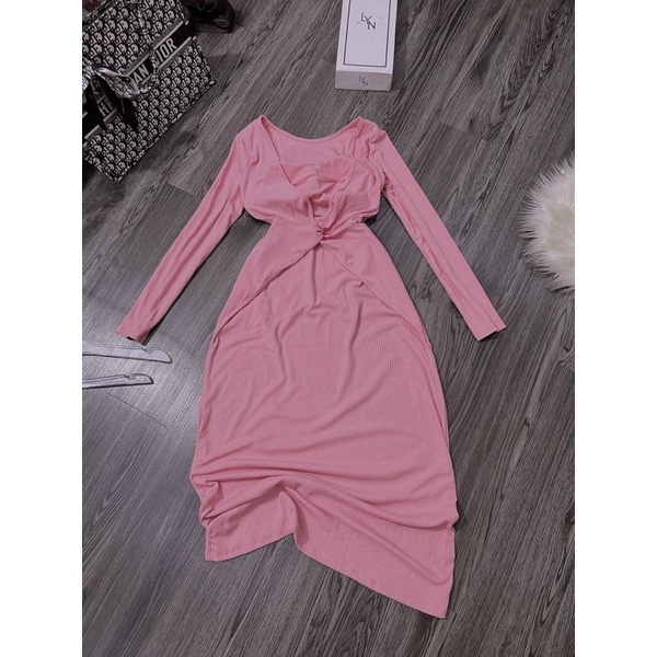 Đầm Gân Tăm Tay Dài Hở Xoén Lưng Kiểu Cách Tao Nhã Dáng Dài Xoè