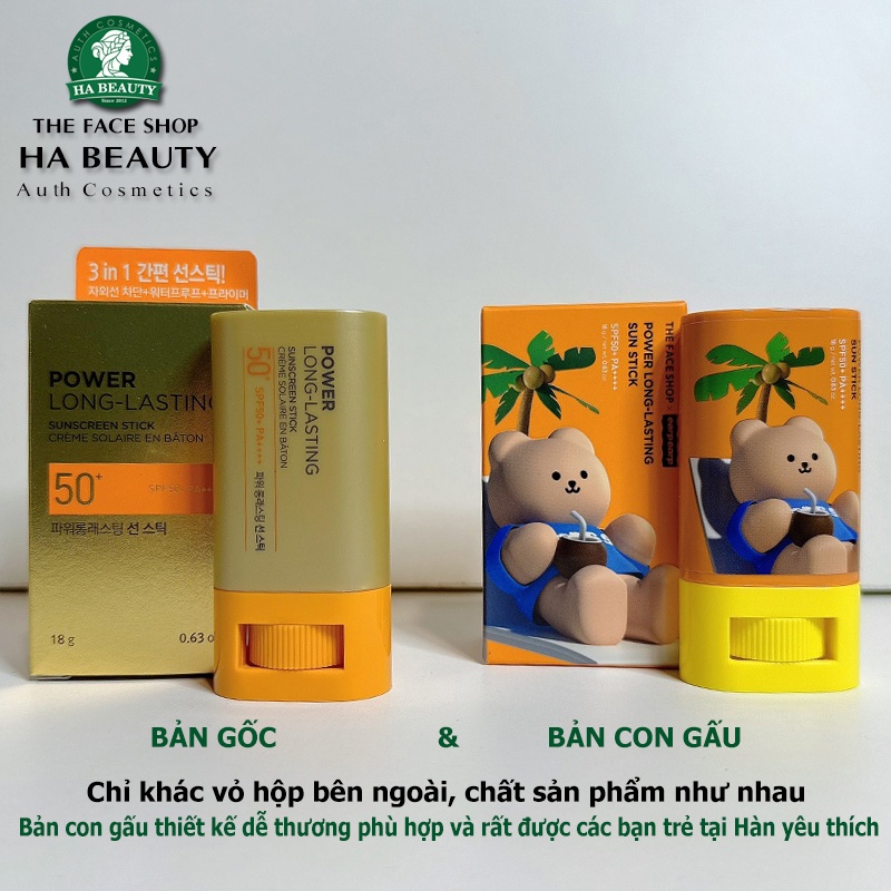 Sáp chống nắng dưỡng da The Face Shop dạng lăn Power Long Lasting Sunscreen Stick SPF50+ PA+++ 18g
