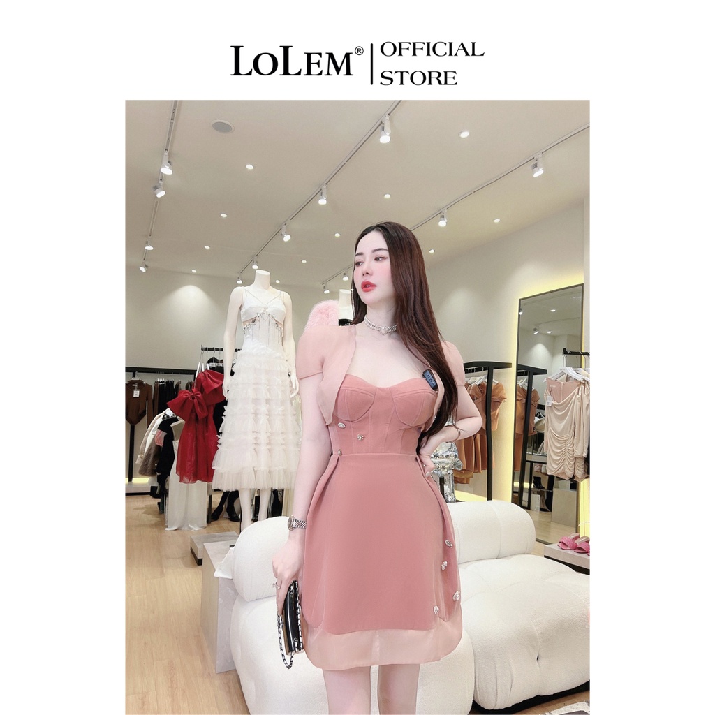 Đầm cúp ngực LOLEM SV242 form chữ A bầu kèm áo khoác vải nhung budanh mềm mại