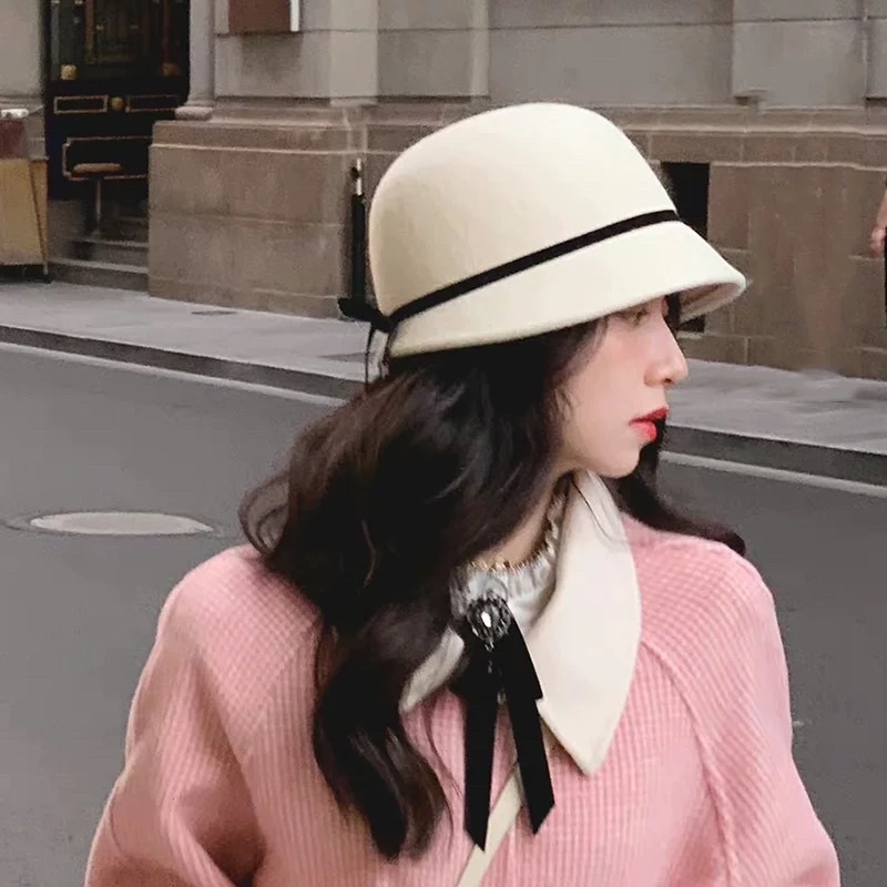 Mũ dạ vành nhỏ thắt dây nơ mai phương bùi