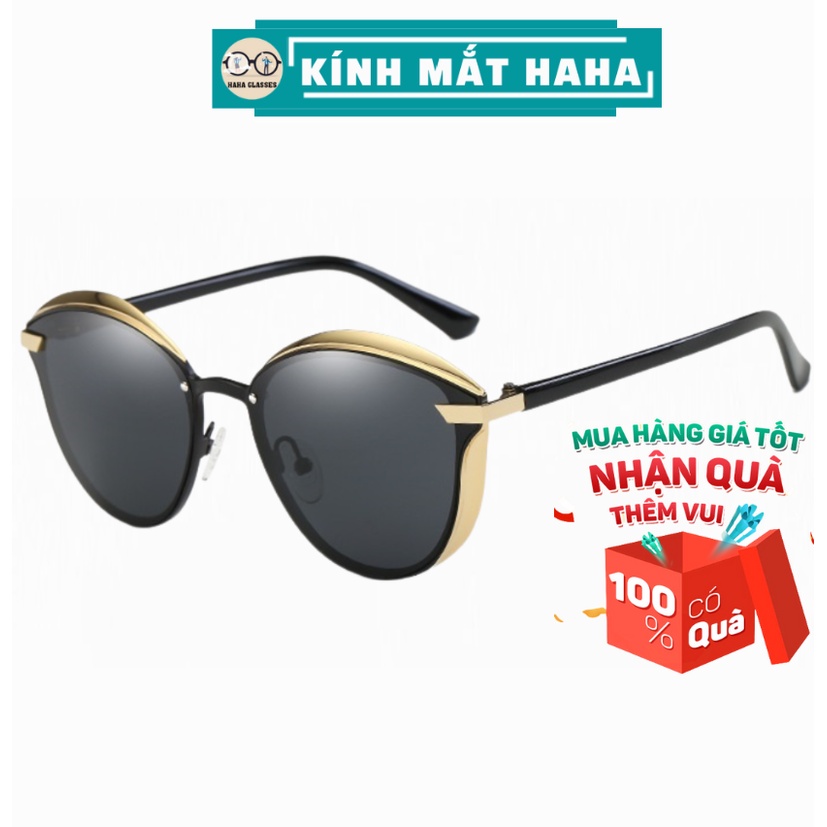Mắt kính tròn thời trang nam nữ HAHA kính râm phân cực mặt gương chống tia UV dáng tròn nhựa thông 3 màu lựa chọn KR02