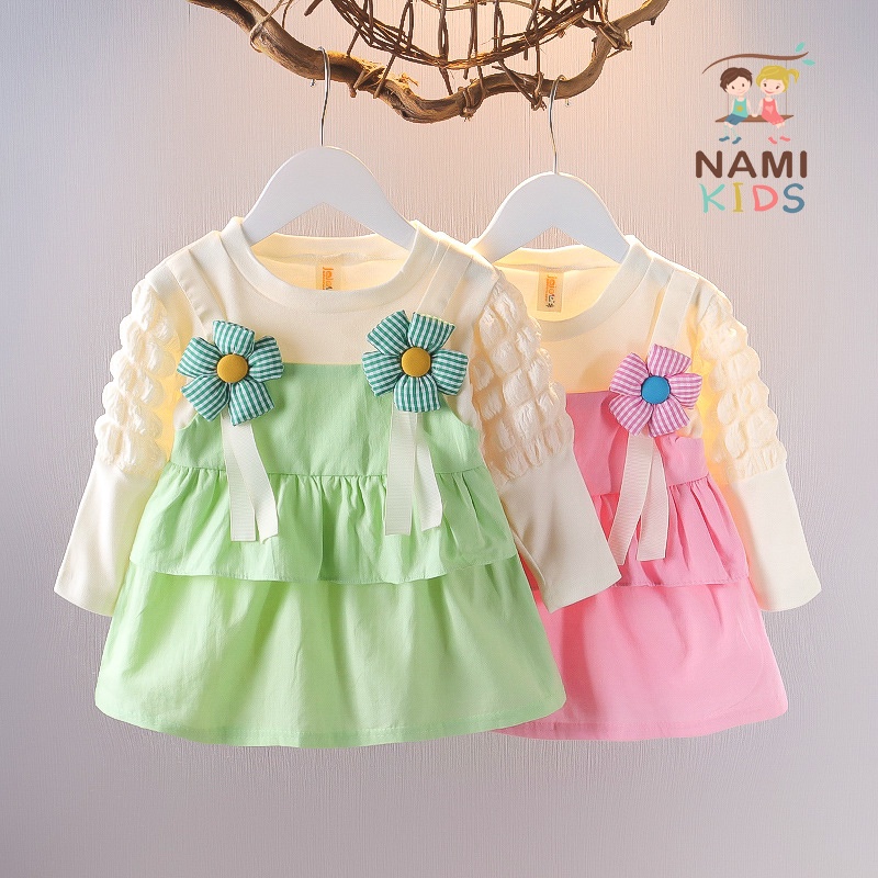 Váy đầm bé gái đính hoa giả yếm 2 tầng dễ thương