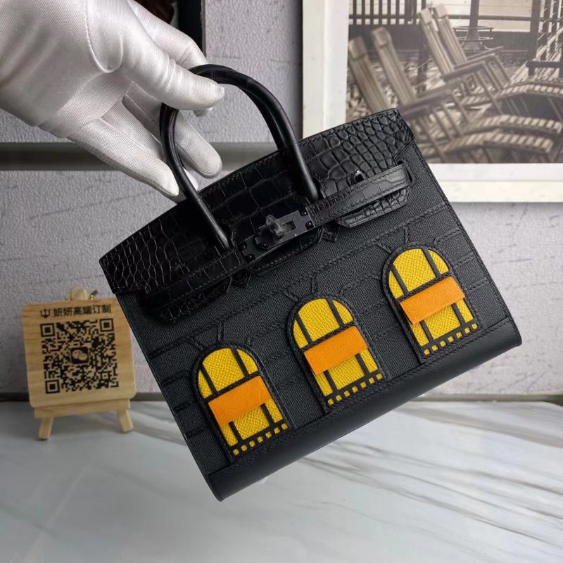 Túi Xách HM Birkin da pháp kết hợp da cá sấu