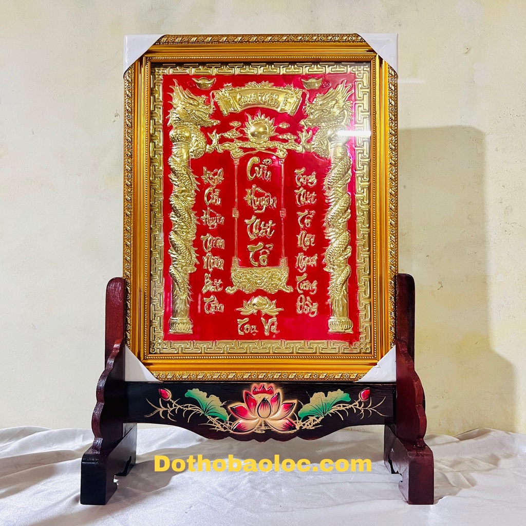 Giá để khung ảnh, khung tăng giảm hình thờ ngang 30cm gỗ tràm bông vàng sơn PU chống mối mọt và cẩn hoa