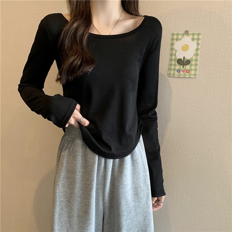 NRVP Áo Thun Nữ Dài Tay Dáng Rộng Màu Trơn Phong Cách Hàn Quốc Mới