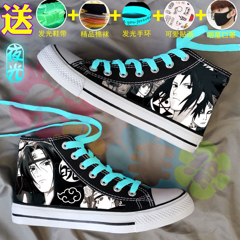 Sandle Giày Thể Thao Vải canvas Cổ Cao Lót Nhung Họa Tiết Naruto Dạ Quang Thời Trang Mùa Đông Cho Nam