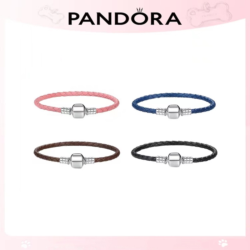 Vòng Tay Dây Da Bện Khóa Bạc Sterling S925 Thời Trang Thanh Lịch dora
