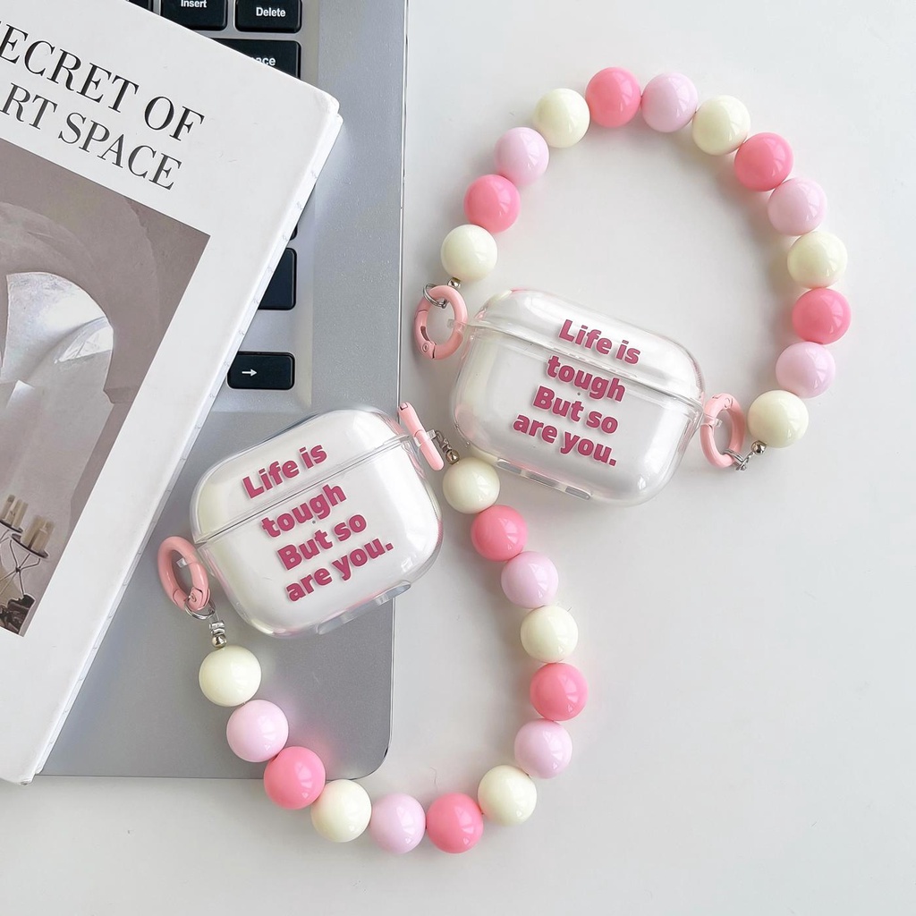 Vỏ Bảo Vệ Hộp Đựng Tai Nghe AirPods 1 / 2 Gen3 Pro2 2022 Bằng Tpu Mềm Trong Suốt In Chữ Màu Hồng Có Móc Khóa