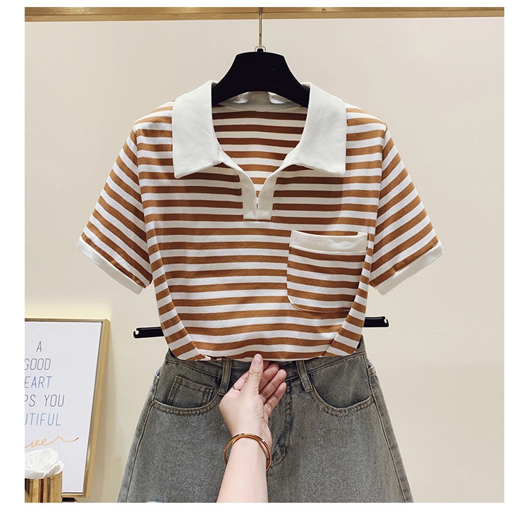 Áo cộc tay kẻ sọc cổ bẻ Bigsize Ulzzang Chất Thun Gân Tăm Loại 1 - Ảnh thật cận chất