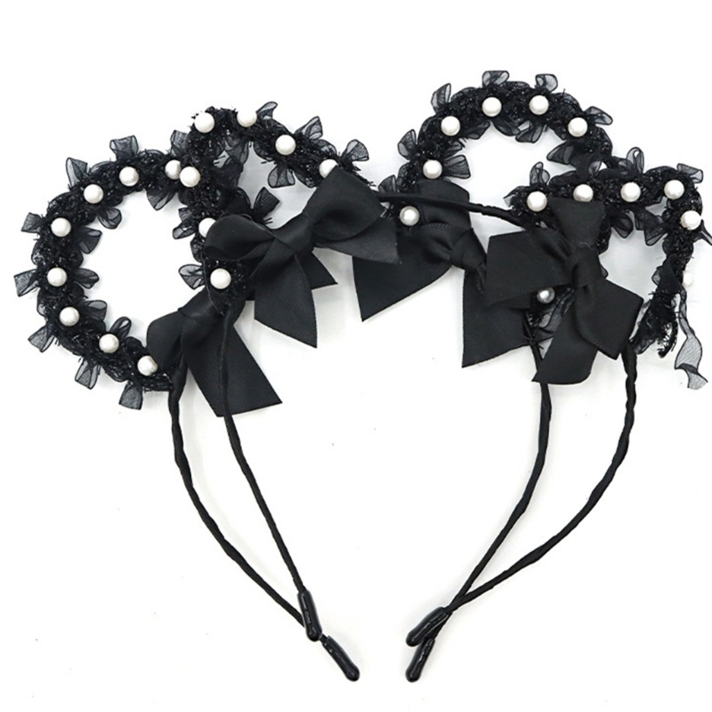 Băng Đô Tai Mèo Phối Ren Đính Ngọc Trai Dễ Thương Phong Cách Lolita