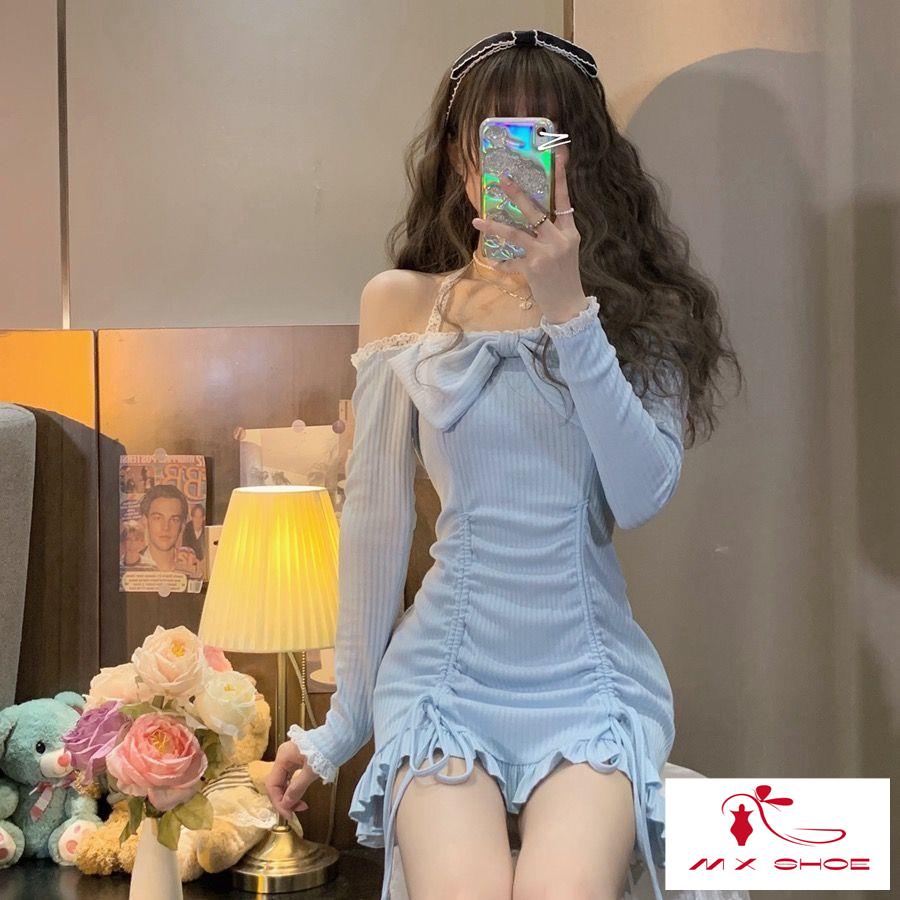 Đầm Ngắn Hai Dây Tay Dài Phong Cách Mới Mùa Thu Ngọt Ngào Cho Nữ