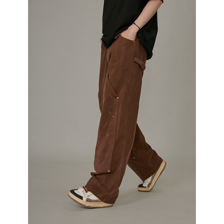 Quần Jean Dài Dáng Rộng Phối Nhiều Túi Phong Cách Retro Mỹ Cá Tính Cho Nam